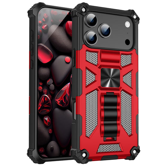 For iPhone 17 Pro Max Phone Case Kickstand Drop Protection PC + TPU Back Cover - Red