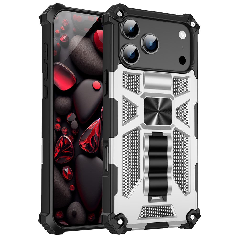For iPhone 17 Pro Max Phone Case Kickstand Drop Protection PC + TPU Back Cover - Silver