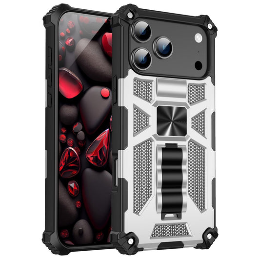 For iPhone 17 Pro Max Phone Case Kickstand Drop Protection PC + TPU Back Cover - Silver