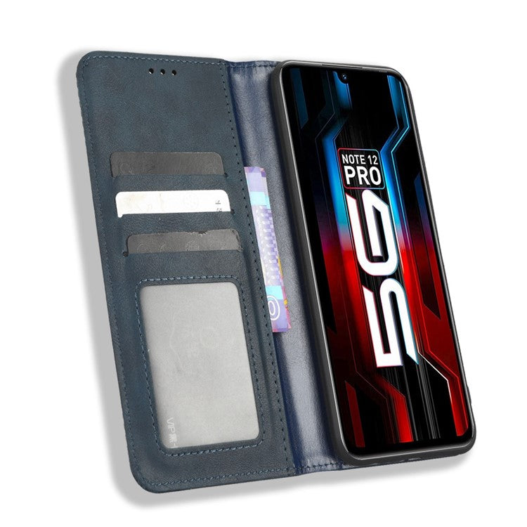 For Infinix Note 12 5G X671 / Note 12 Pro 5G X671B Retro Wallet Case PU Leather Imprinted Pattern Stand Cover - Blue