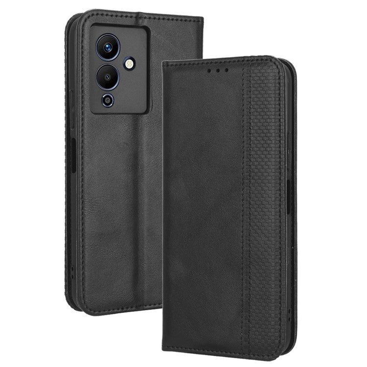 For Infinix Note 12 5G X671 / Note 12 Pro 5G X671B Retro Wallet Case PU Leather Imprinted Pattern Stand Cover - Black