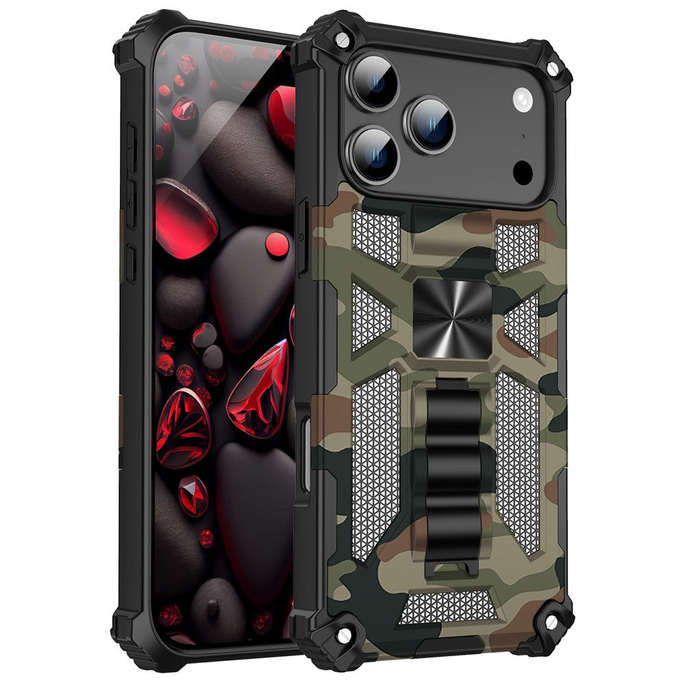 For iPhone 17 Pro Max Case Kickstand PC + TPU Camouflage Military Grade Phone Cover - Army Green
