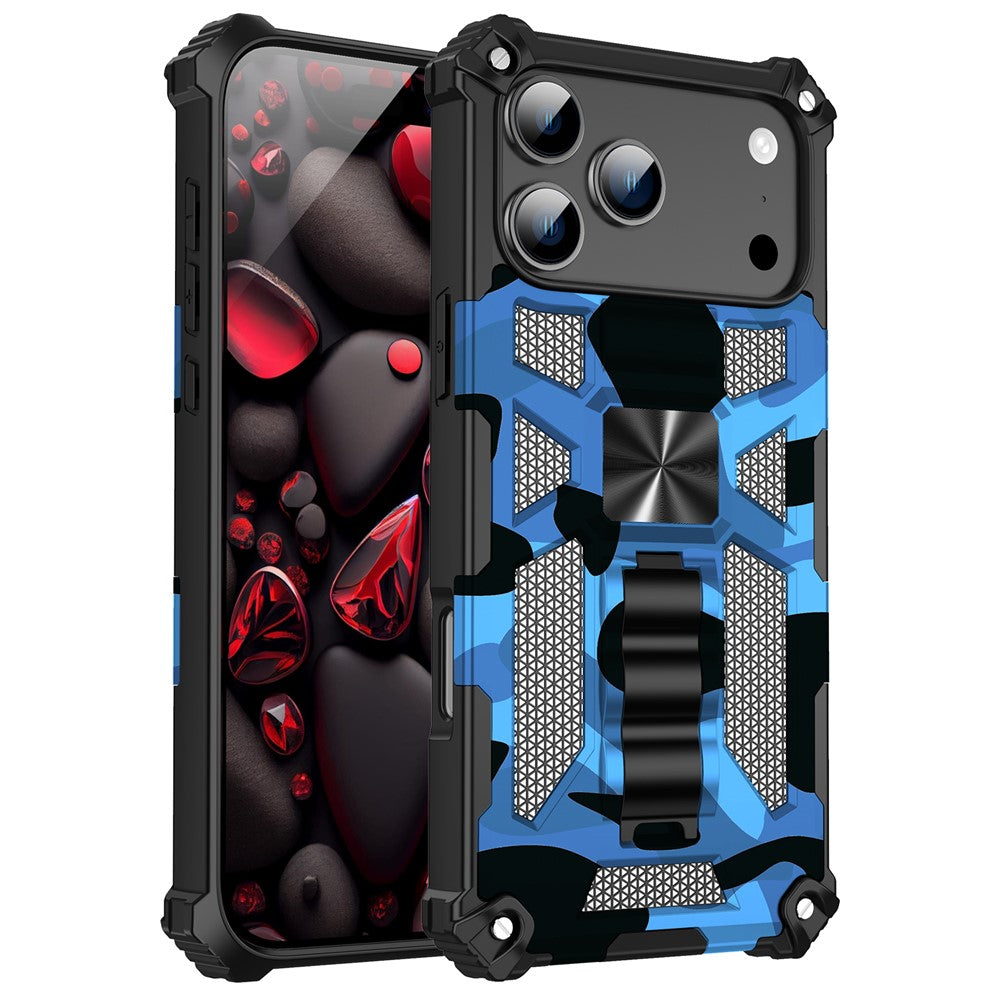 For iPhone 17 Pro Max Case Kickstand PC + TPU Camouflage Military Grade Phone Cover - Camouflage Blue