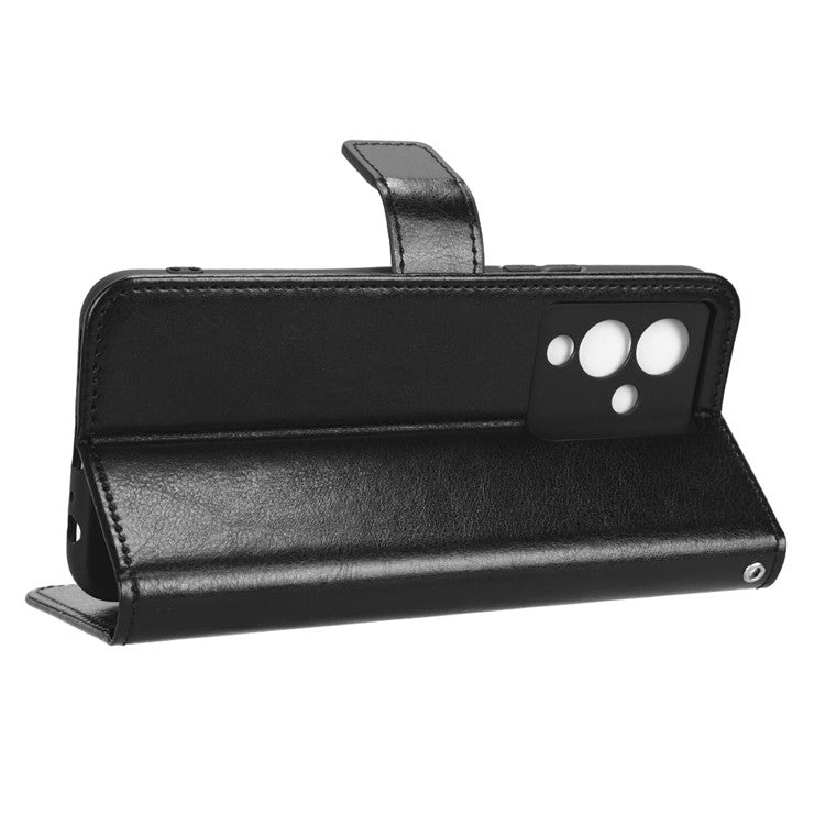 For Infinix Note 12 5G X671 / Note 12 Pro 5G X671B Flip Wallet Case Crazy Horse Texture PU Leather Stand Cover with Strap - Black