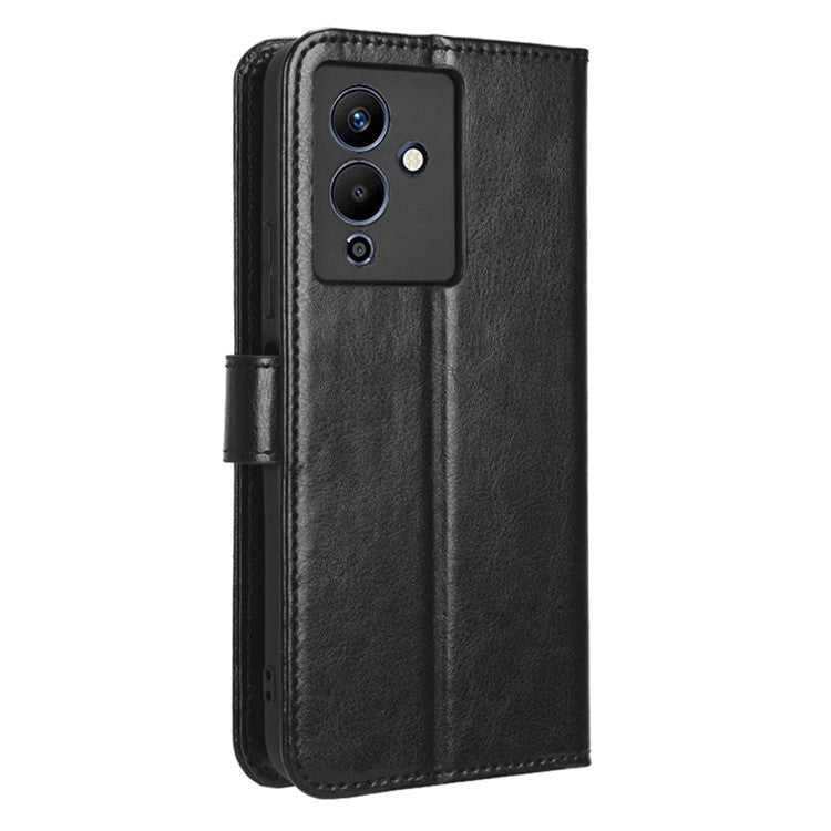 For Infinix Note 12 5G X671 / Note 12 Pro 5G X671B Flip Wallet Case Crazy Horse Texture PU Leather Stand Cover with Strap - Black