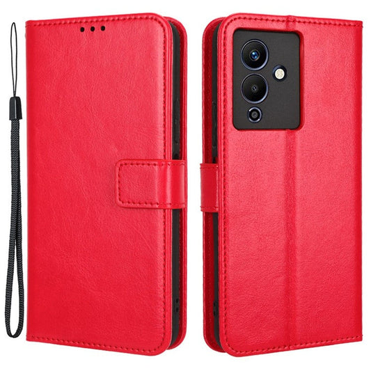For Infinix Note 12 5G X671 / Note 12 Pro 5G X671B Flip Wallet Case Crazy Horse Texture PU Leather Stand Cover with Strap - Red