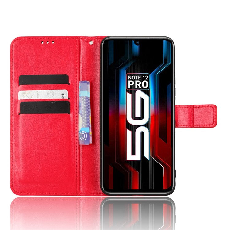 For Infinix Note 12 5G X671 / Note 12 Pro 5G X671B Flip Wallet Case Crazy Horse Texture PU Leather Stand Cover with Strap - Red