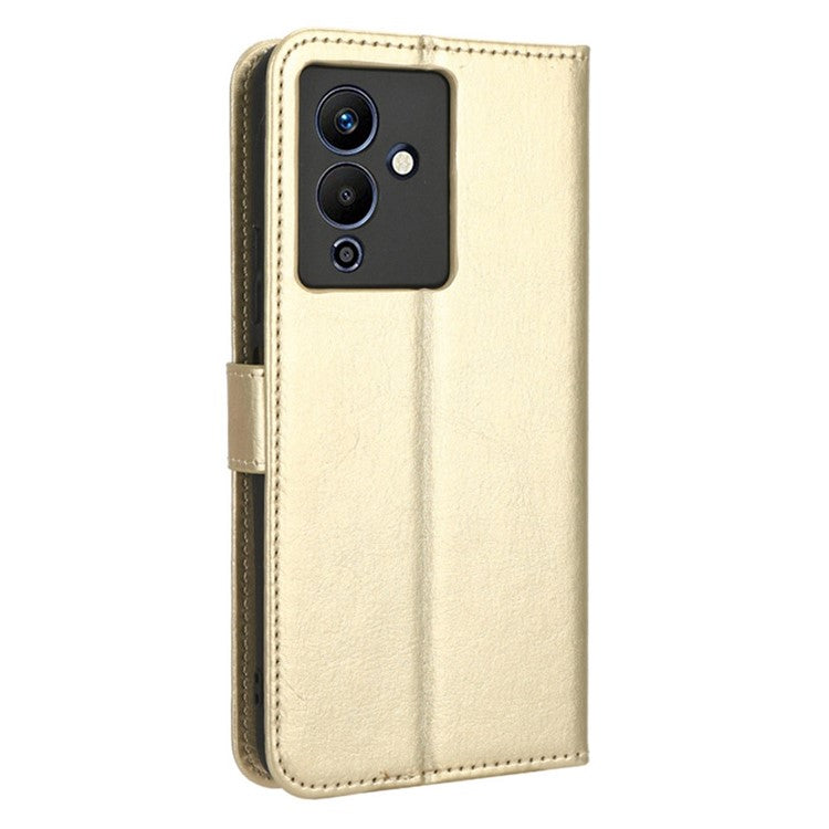 For Infinix Note 12 5G X671 / Note 12 Pro 5G X671B Flip Wallet Case Crazy Horse Texture PU Leather Stand Cover with Strap - Gold