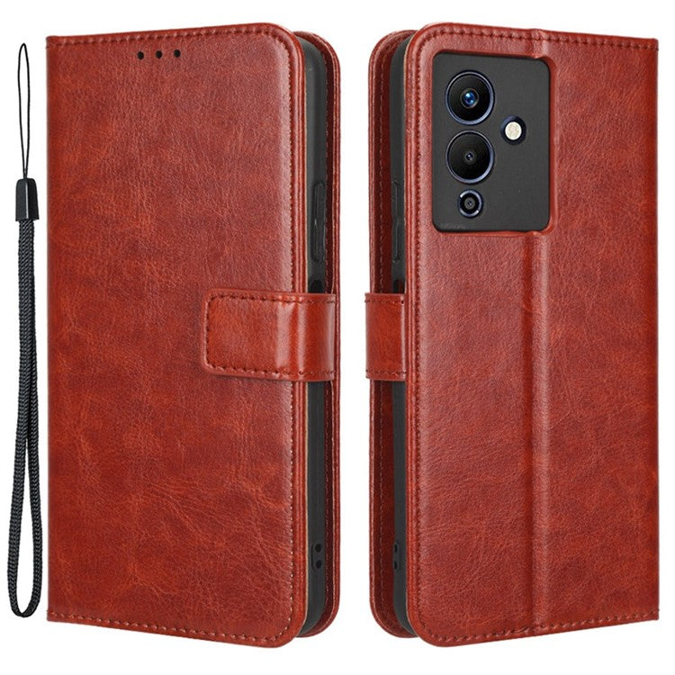 For Infinix Note 12 5G X671 / Note 12 Pro 5G X671B Flip Wallet Case Crazy Horse Texture PU Leather Stand Cover with Strap - Brown