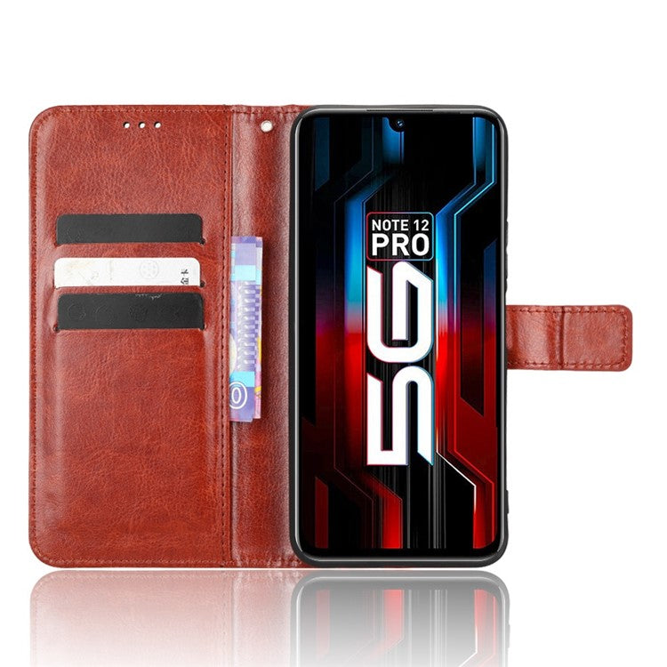 For Infinix Note 12 5G X671 / Note 12 Pro 5G X671B Flip Wallet Case Crazy Horse Texture PU Leather Stand Cover with Strap - Brown