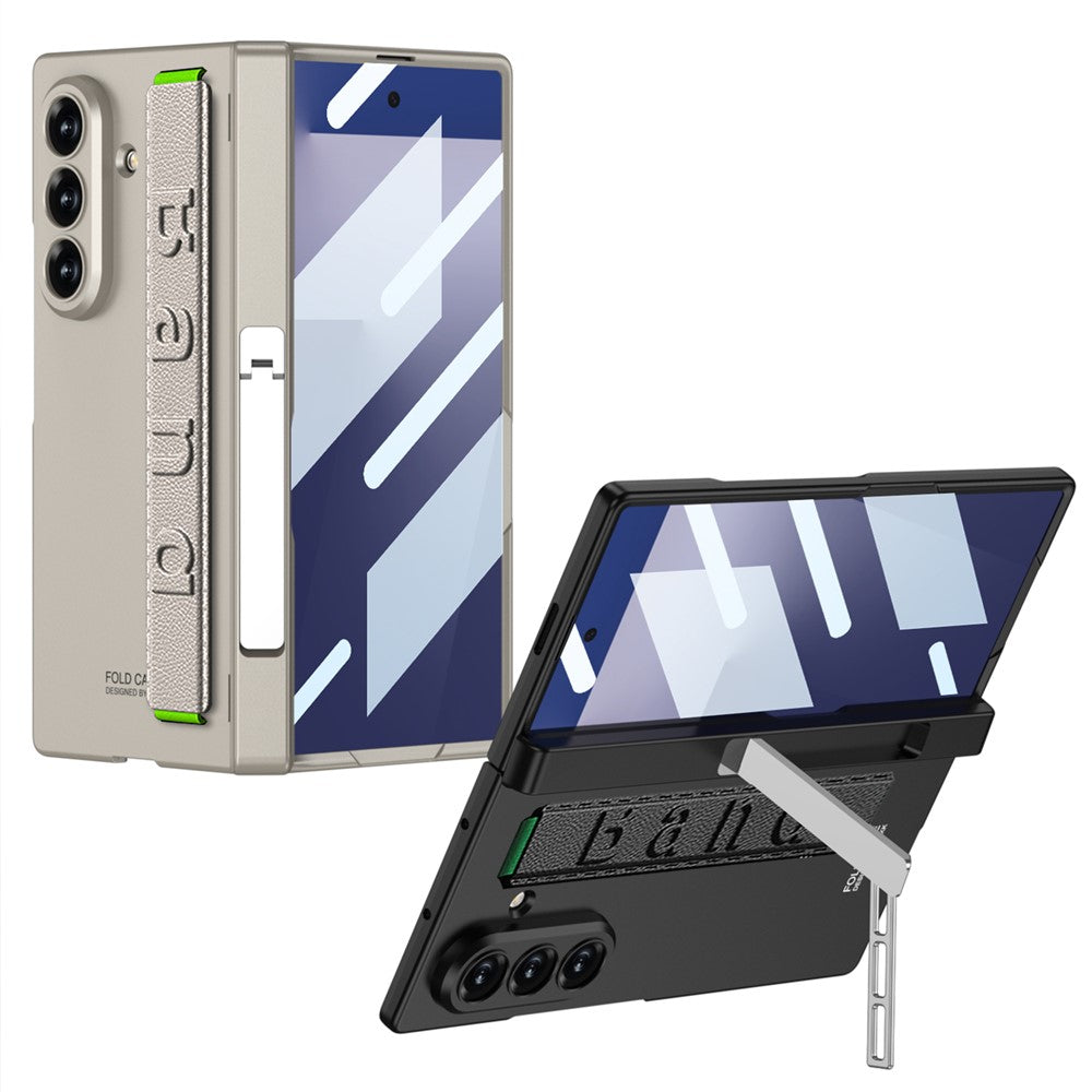 GKK For Samsung Galaxy Z Fold7 5G Case with Kickstand / Finger Strap PC Tempered Glass Phone Cover - Carbon Fiber Texture