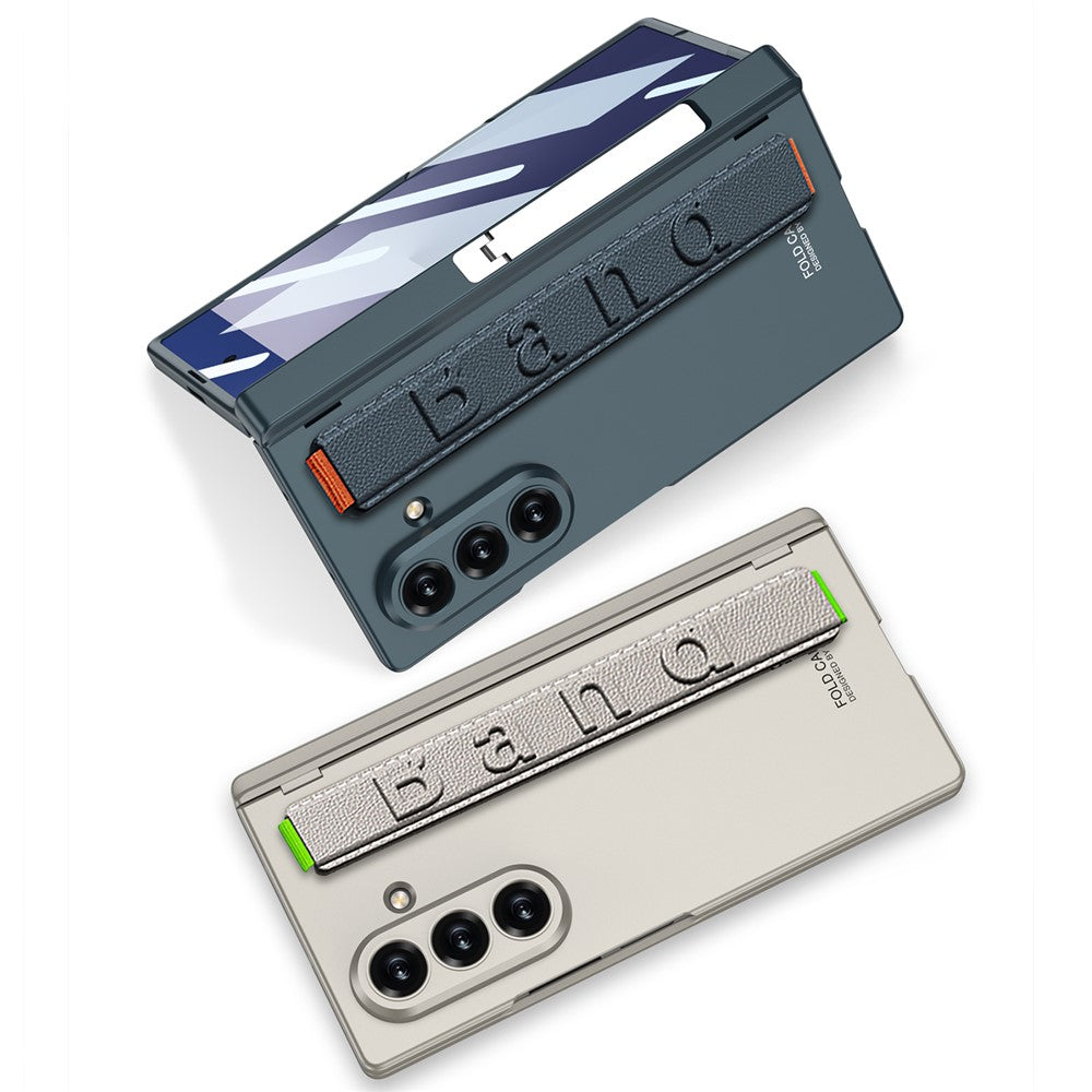 GKK For Samsung Galaxy Z Fold7 5G Case with Kickstand / Finger Strap PC Tempered Glass Phone Cover - Silver