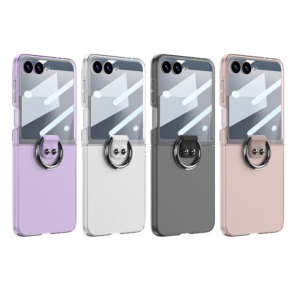 GKK For Samsung Galaxy Z Flip7 5G Case with Ring Holder PC + Tempered Glass Phone Cover - Transparent Pink