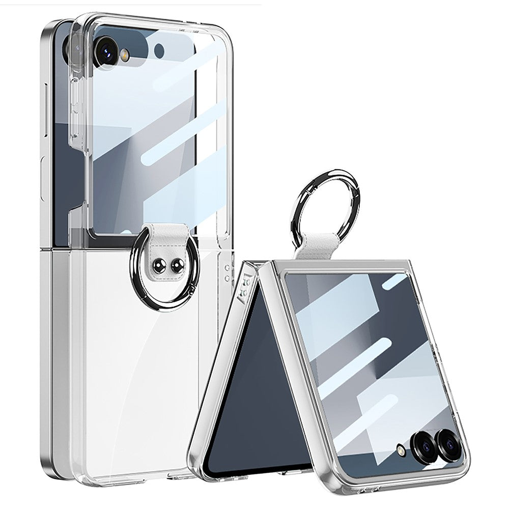 GKK For Samsung Galaxy Z Flip7 5G Case with Ring Holder PC + Tempered Glass Phone Cover - Transparent