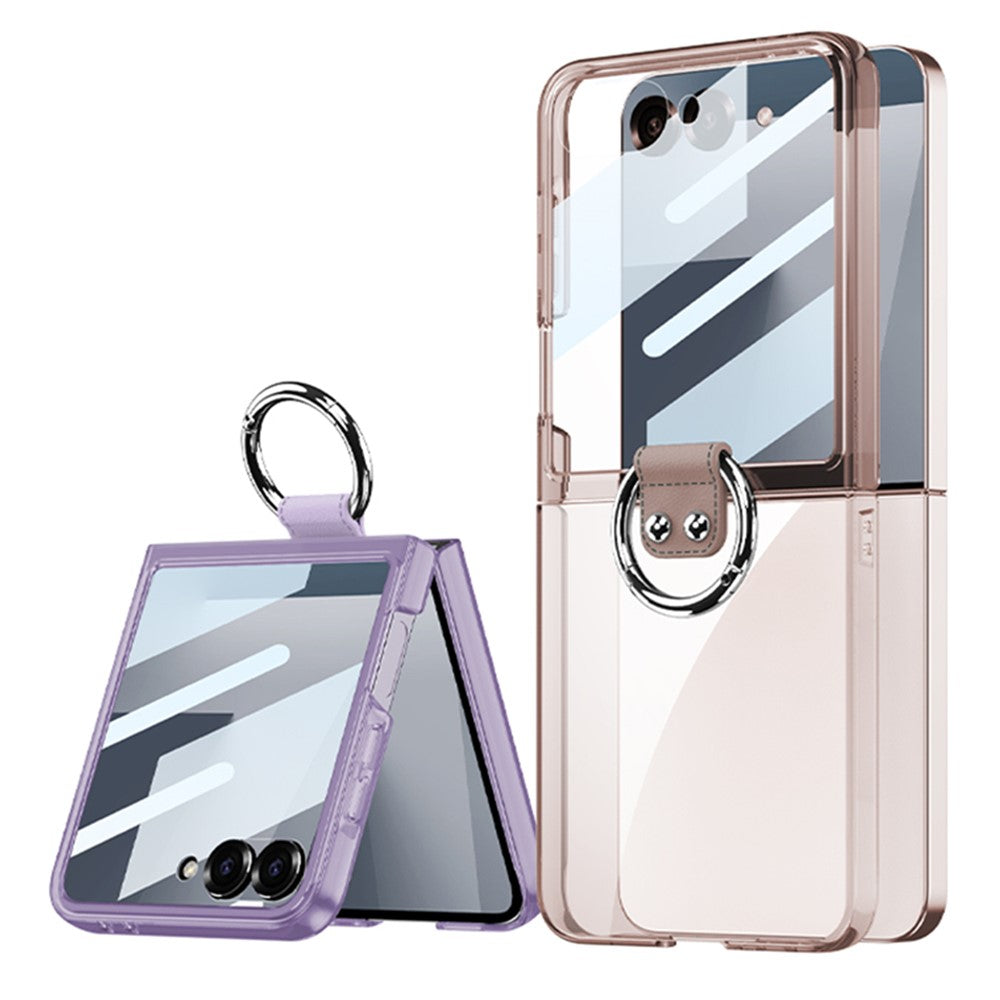 GKK For Samsung Galaxy Z Flip7 5G Case with Ring Holder PC + Tempered Glass Phone Cover - Transparent Purple
