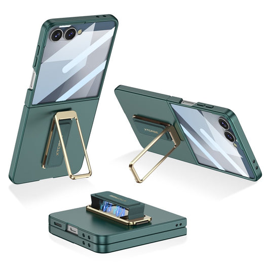 GKK For Samsung Galaxy Z Flip7 5G Case with Kickstand / Magnetic Strap PC Tempered Glass Slim Phone Cover - Green