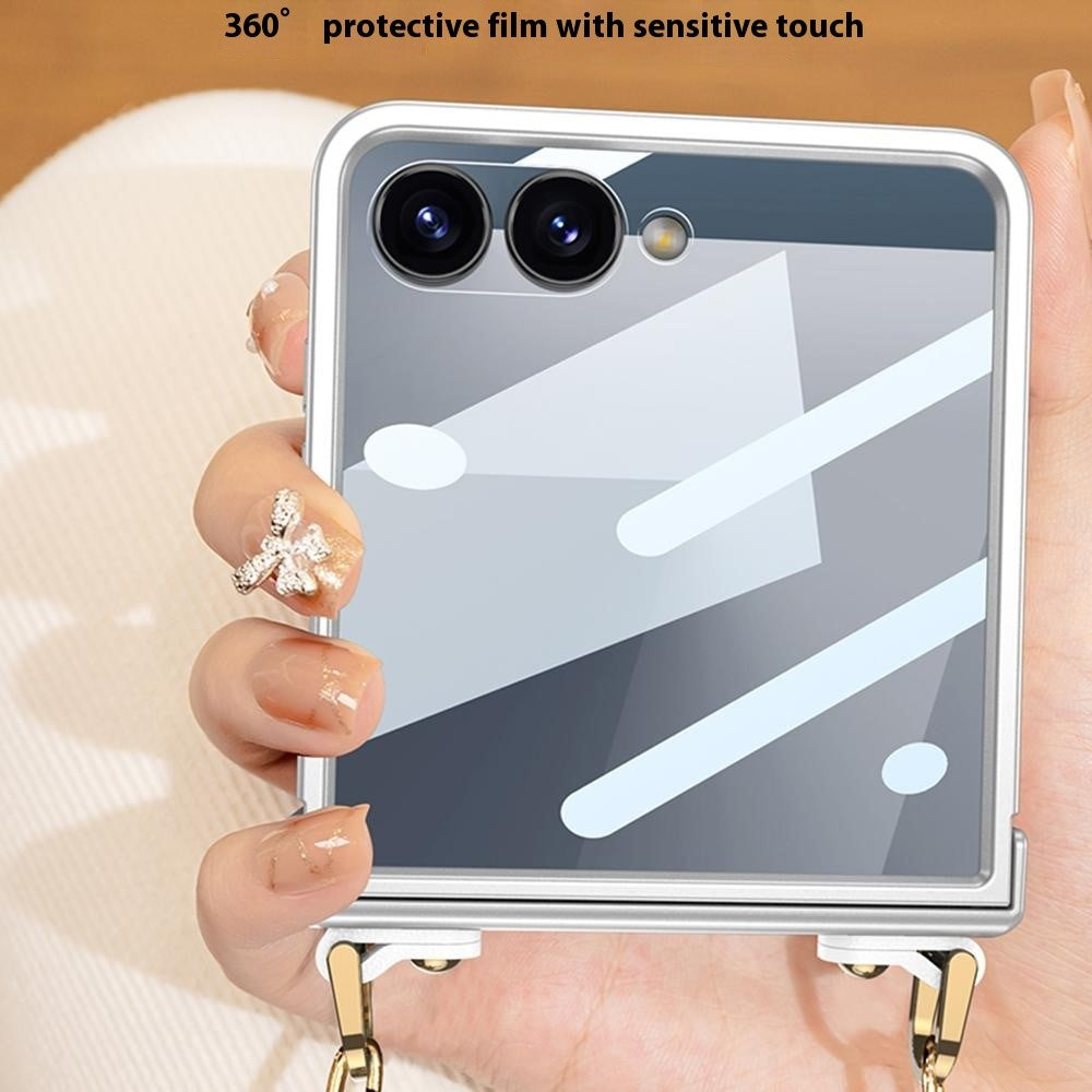 GKK For Samsung Galaxy Z Flip7 5G Case with Shoulder Strap PC Tempered Glass Slim Phone Cover - Purple