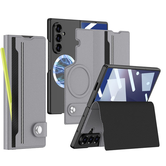 GKK For Samsung Galaxy Z Fold7 5G Magnetic Case with Card Slot Detachable PC PU Leather Flip Phone Cover - Grey