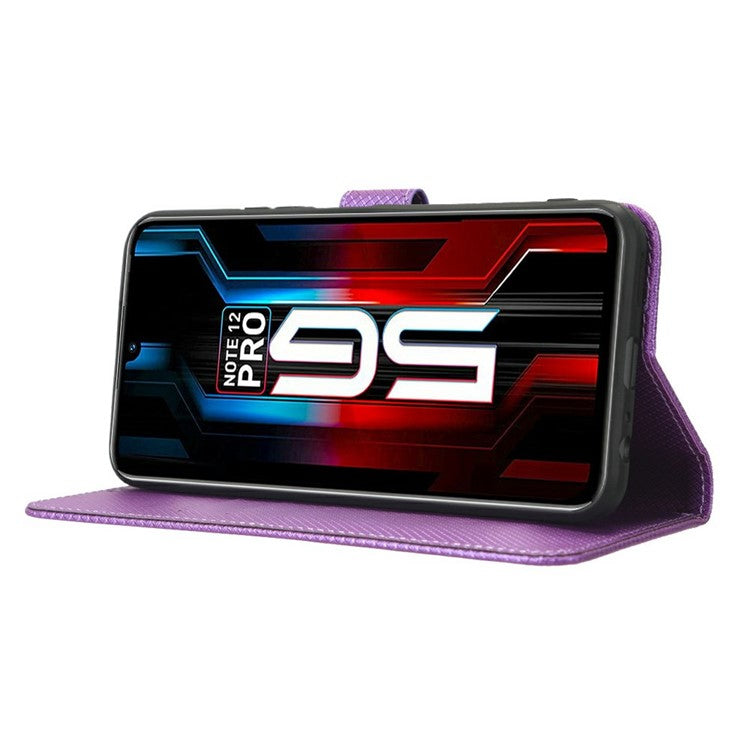 For Infinix Note 12 5G / Note 12 Pro 5G / X671 / X671B Diamond Texture Case Stand Wallet Shockproof Phone Cover with Strap - Purple