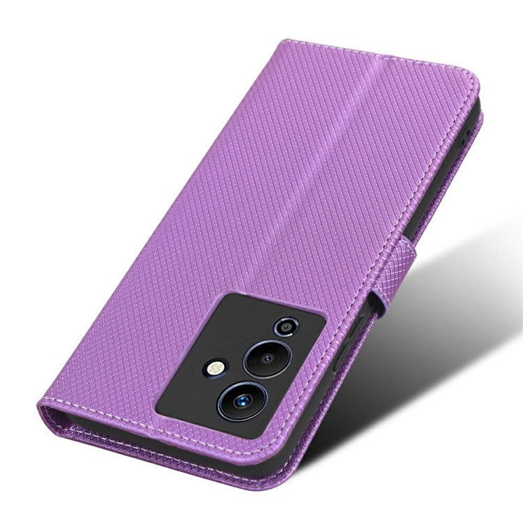 For Infinix Note 12 5G / Note 12 Pro 5G / X671 / X671B Diamond Texture Case Stand Wallet Shockproof Phone Cover with Strap - Purple