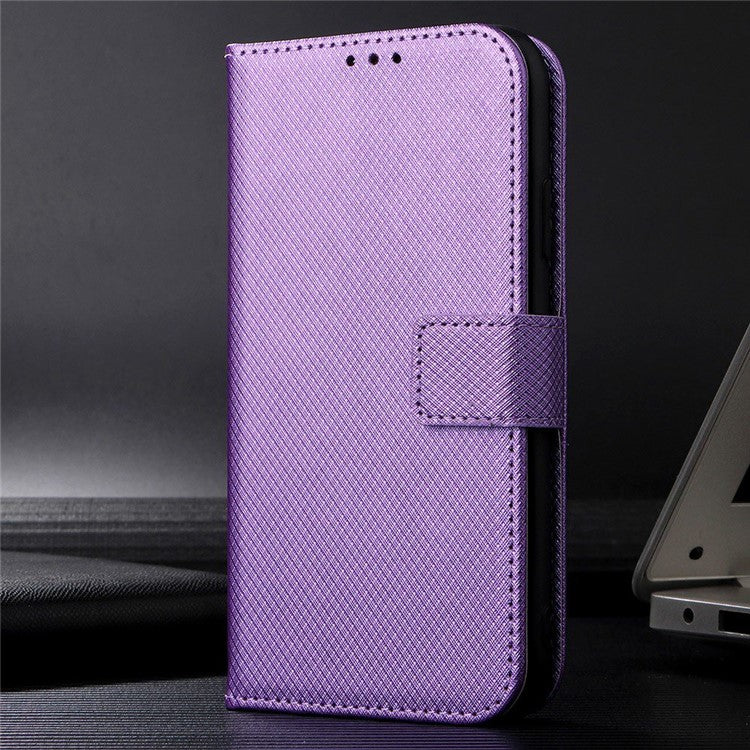 For Infinix Note 12 5G / Note 12 Pro 5G / X671 / X671B Diamond Texture Case Stand Wallet Shockproof Phone Cover with Strap - Purple