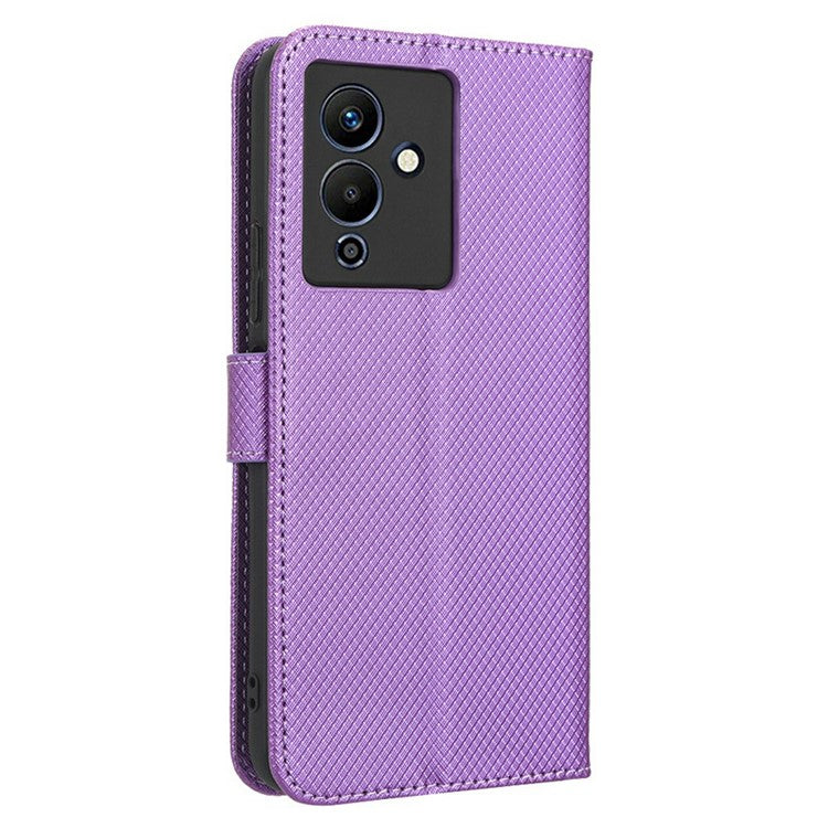 For Infinix Note 12 5G / Note 12 Pro 5G / X671 / X671B Diamond Texture Case Stand Wallet Shockproof Phone Cover with Strap - Purple