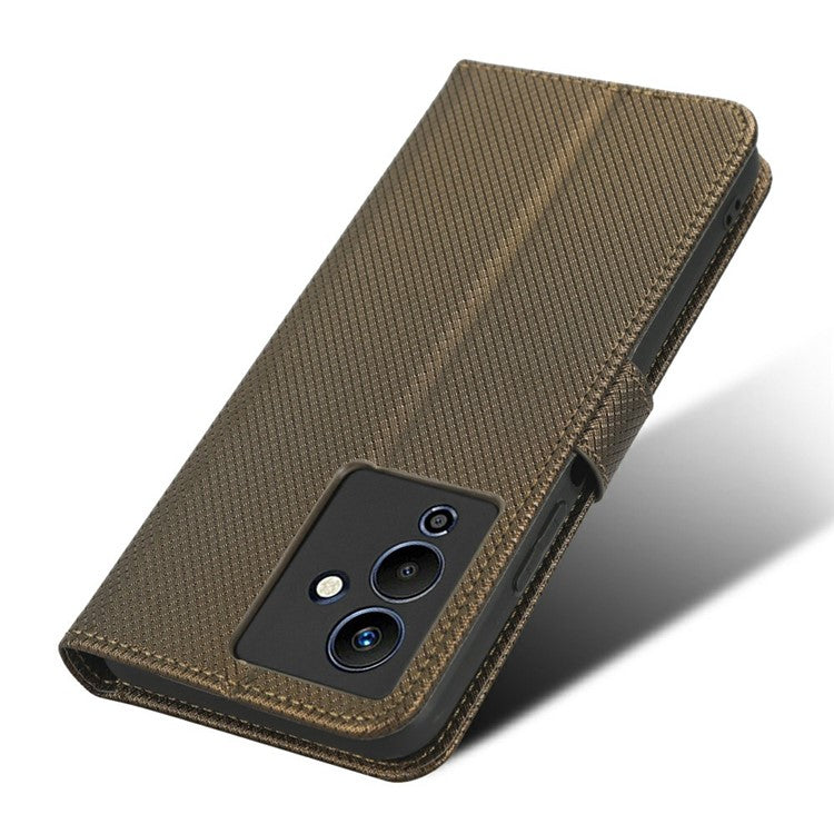 For Infinix Note 12 5G / Note 12 Pro 5G / X671 / X671B Diamond Texture Case Stand Wallet Shockproof Phone Cover with Strap - Brown