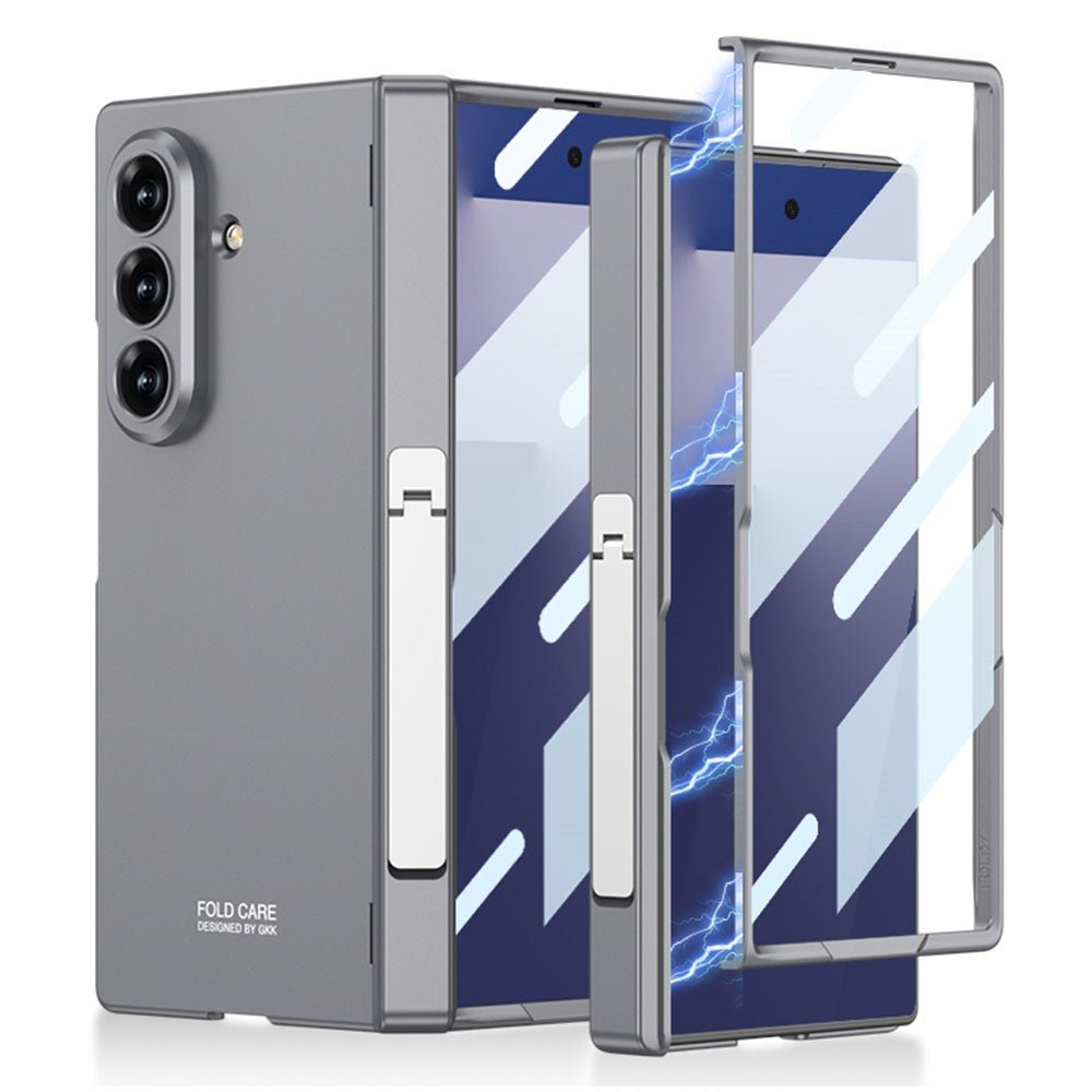 GKK For Samsung Galaxy Z Fold7 5G Case with Kickstand PC + Tempered Glass Phone Cover - Grey