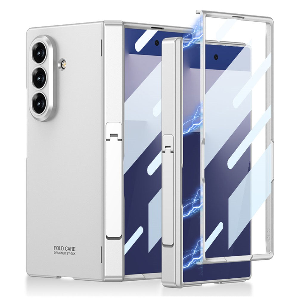 GKK For Samsung Galaxy Z Fold7 5G Case with Kickstand PC + Tempered Glass Phone Cover - Silver