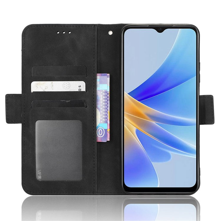 Multiple Card Slots Phone Case for Oppo A17 4G, PU Leather + TPU Wallet Stand Protective Cover - Black