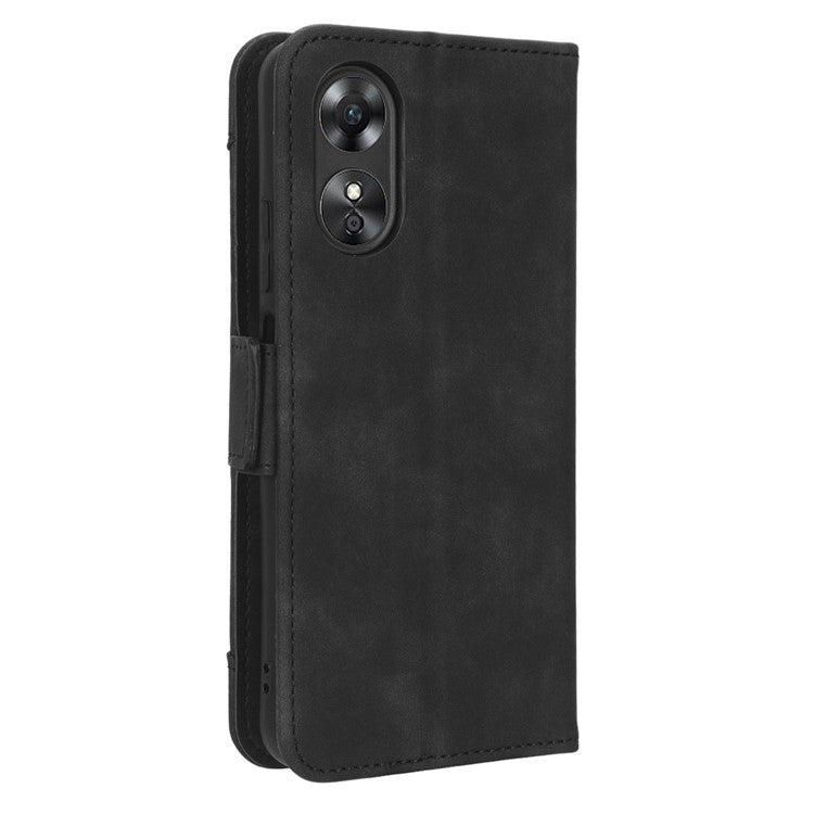 Multiple Card Slots Phone Case for Oppo A17 4G, PU Leather + TPU Wallet Stand Protective Cover - Black