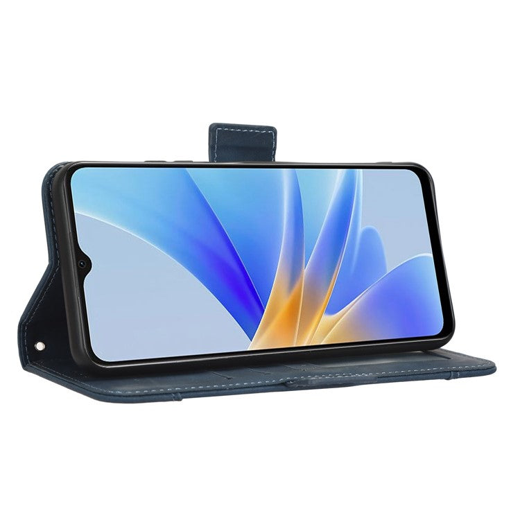 Multiple Card Slots Phone Case for Oppo A17 4G, PU Leather + TPU Wallet Stand Protective Cover - Blue