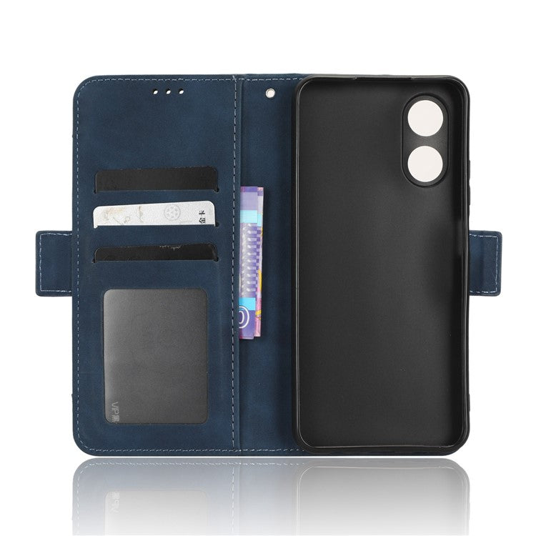 Multiple Card Slots Phone Case for Oppo A17 4G, PU Leather + TPU Wallet Stand Protective Cover - Blue