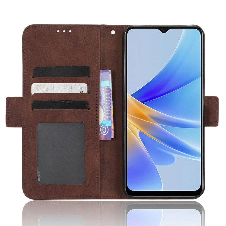 Multiple Card Slots Phone Case for Oppo A17 4G, PU Leather + TPU Wallet Stand Protective Cover - Brown