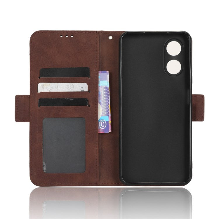 Multiple Card Slots Phone Case for Oppo A17 4G, PU Leather + TPU Wallet Stand Protective Cover - Brown