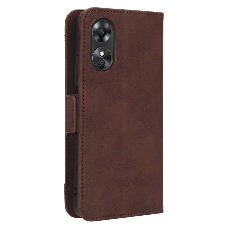 Multiple Card Slots Phone Case for Oppo A17 4G, PU Leather + TPU Wallet Stand Protective Cover - Brown