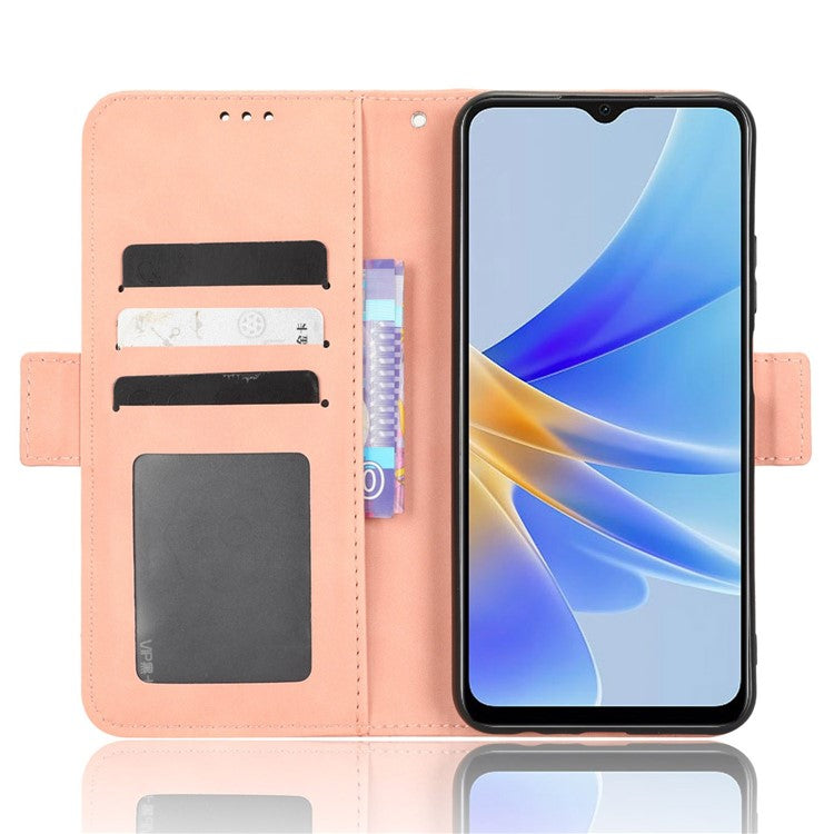 Multiple Card Slots Phone Case for Oppo A17 4G, PU Leather + TPU Wallet Stand Protective Cover - Pink