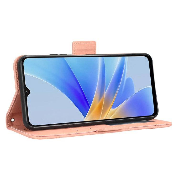 Multiple Card Slots Phone Case for Oppo A17 4G, PU Leather + TPU Wallet Stand Protective Cover - Pink
