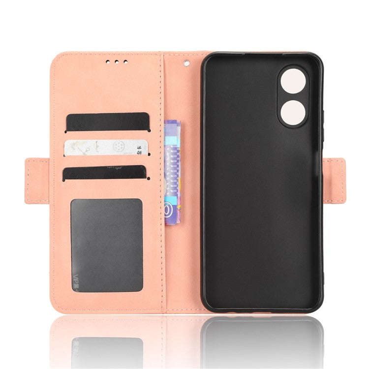 Multiple Card Slots Phone Case for Oppo A17 4G, PU Leather + TPU Wallet Stand Protective Cover - Pink