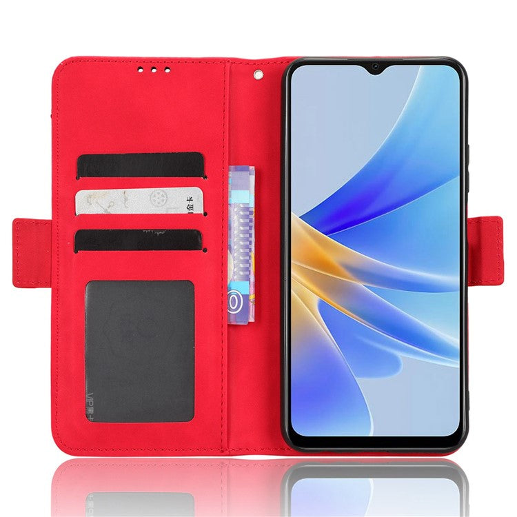 Multiple Card Slots Phone Case for Oppo A17 4G, PU Leather + TPU Wallet Stand Protective Cover - Red