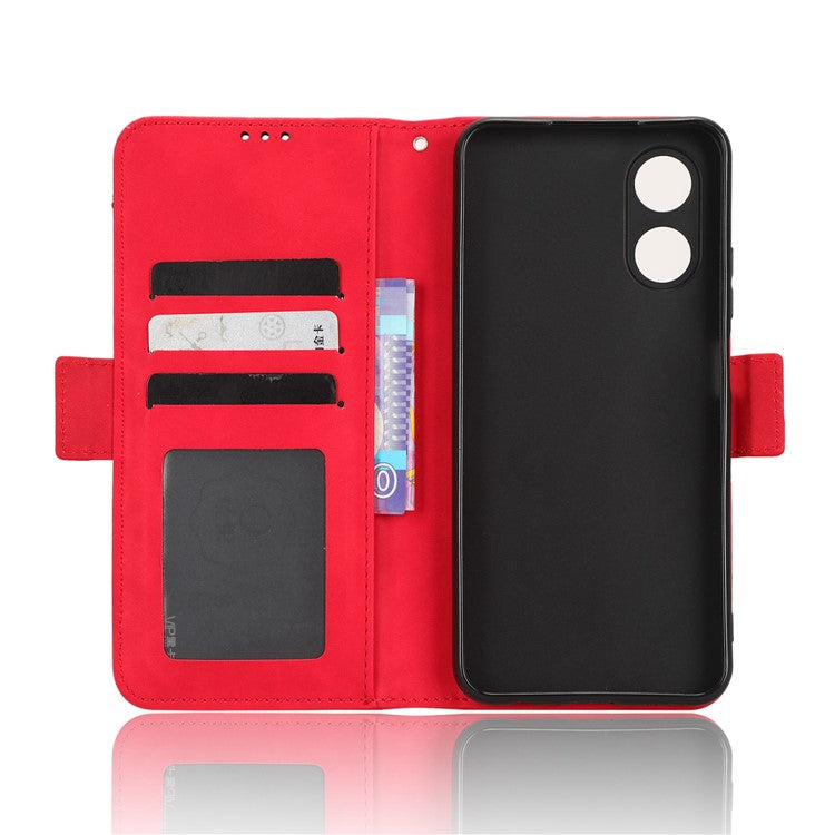 Multiple Card Slots Phone Case for Oppo A17 4G, PU Leather + TPU Wallet Stand Protective Cover - Red