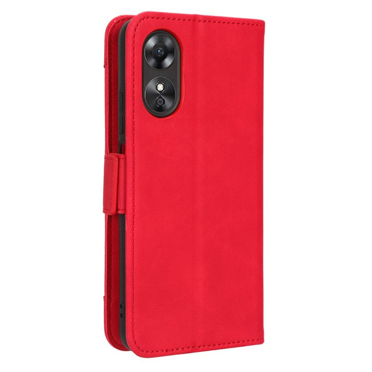 Multiple Card Slots Phone Case for Oppo A17 4G, PU Leather + TPU Wallet Stand Protective Cover - Red