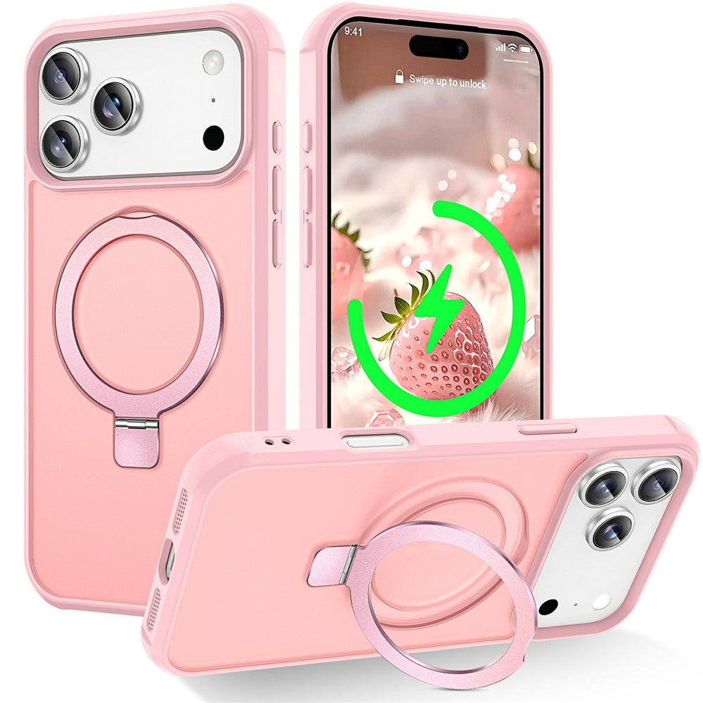 For iPhone 17 Pro Max Case Compatible with MagSafe Ring Holder Kickstand TPU + PC Phone Cover - Pink