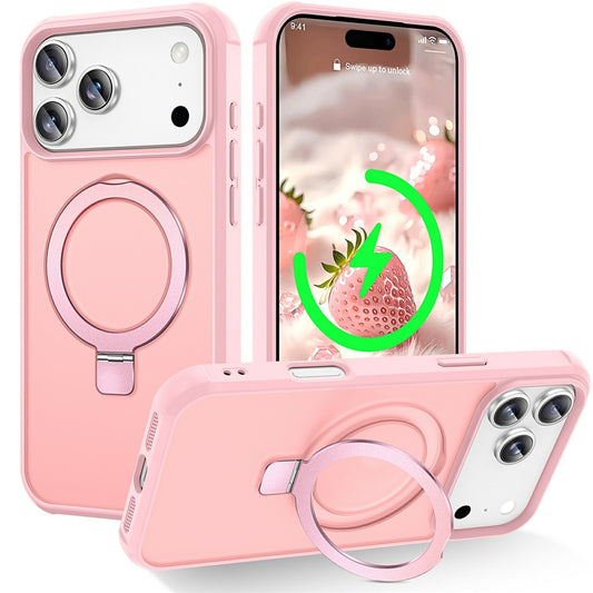 For iPhone 17 Pro Max Case Compatible with MagSafe Ring Holder Kickstand TPU + PC Phone Cover - Pink