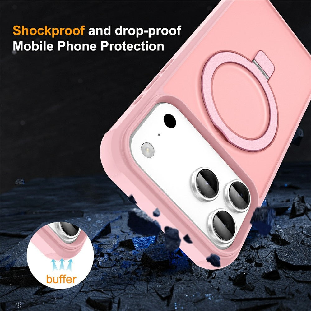 For iPhone 17 Pro Max Case Compatible with MagSafe Ring Holder Kickstand TPU + PC Phone Cover - Pink