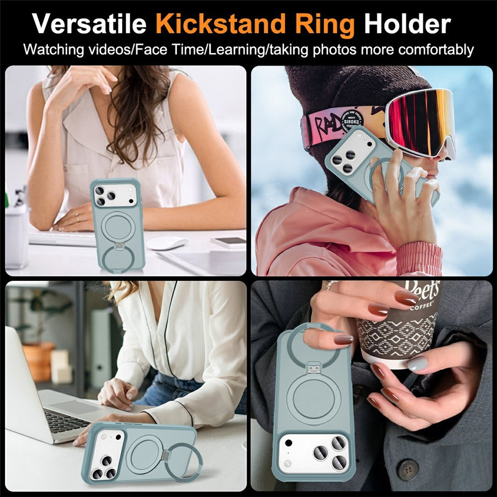 For iPhone 17 Pro Max Case Compatible with MagSafe Ring Holder Kickstand TPU + PC Phone Cover - Lake Blue