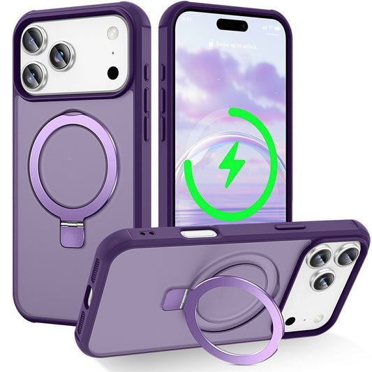 For iPhone 17 Pro Max Case Compatible with MagSafe Ring Holder Kickstand TPU + PC Phone Cover - Purple