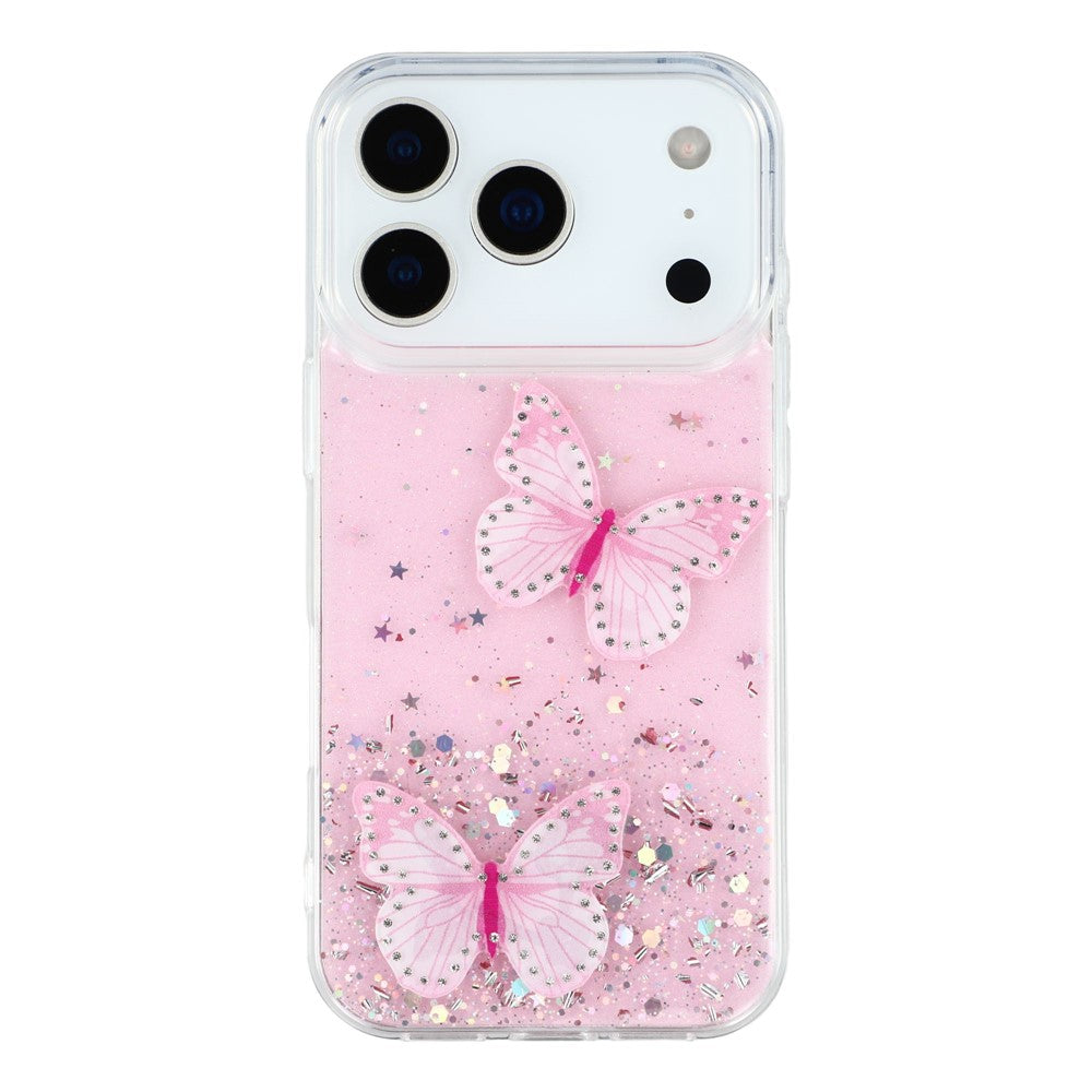 For iPhone 17 Pro Max Case Epoxy PVC Butterfly TPU Aesthetics Phone Cover - Pink