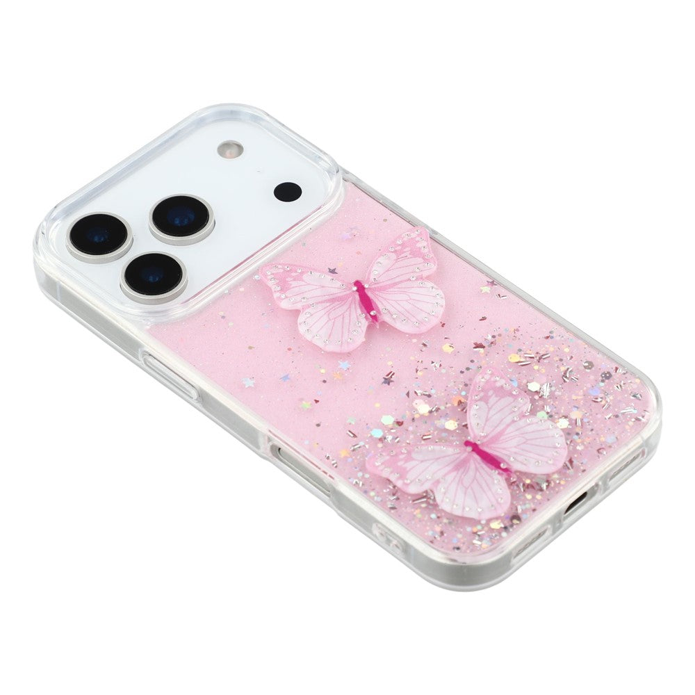 For iPhone 17 Pro Max Case Epoxy PVC Butterfly TPU Aesthetics Phone Cover - Pink