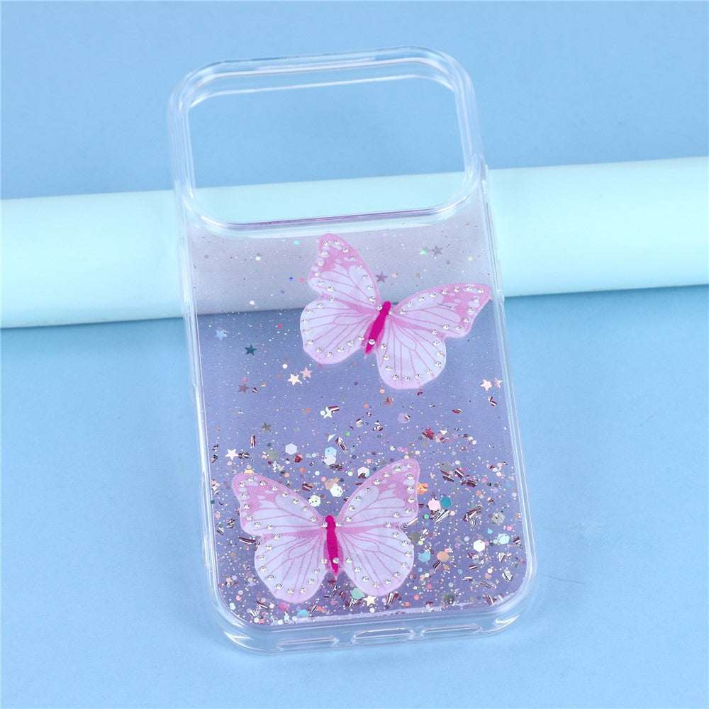 For iPhone 17 Pro Max Case Epoxy PVC Butterfly TPU Aesthetics Phone Cover - Pink